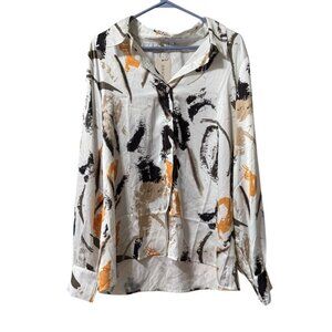 Rihoas Women Button Down Shirt Size Large Artsy Lightweight Polyester Classic